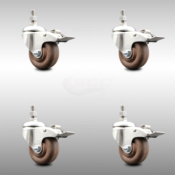 Service Caster 3 Inch 316SS High Temp Glass Filled Nylon 10mm Stem Caster Set Lock Brake SCC-SS316TSTTL20S314-GFNSHT-M1015-4 - main